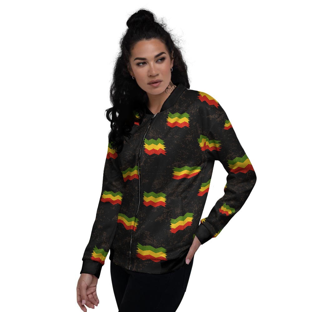 Flag Rasta Print Pattern Women's Bomber Jacket-grizzshop