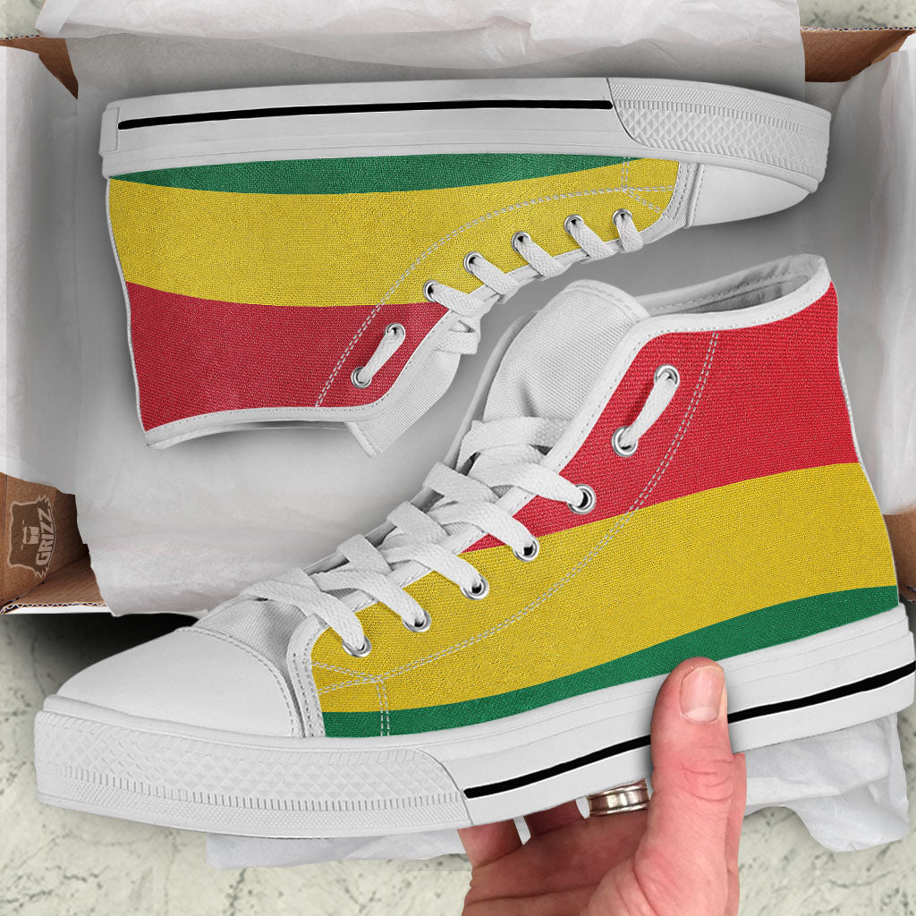 Flag Rasta Print White High Top Shoes-grizzshop