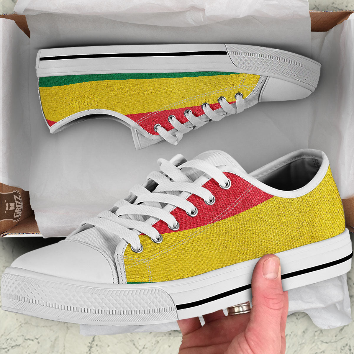 Flag Rasta Print White Low Top Shoes-grizzshop