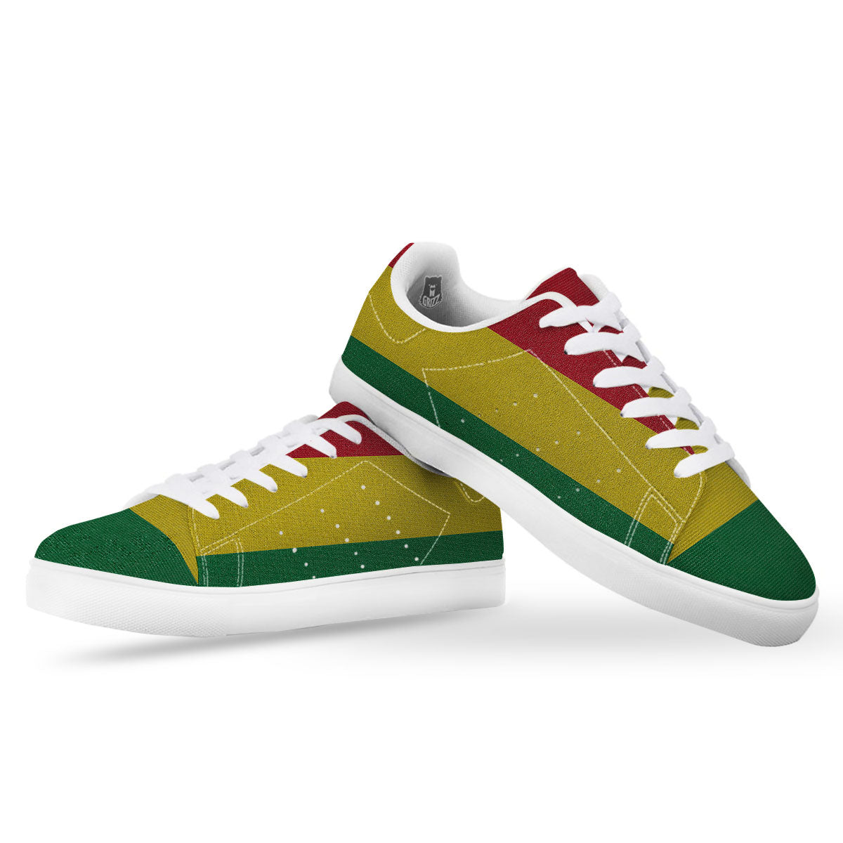 Flag Rasta Print White Low Top Sneakers-grizzshop