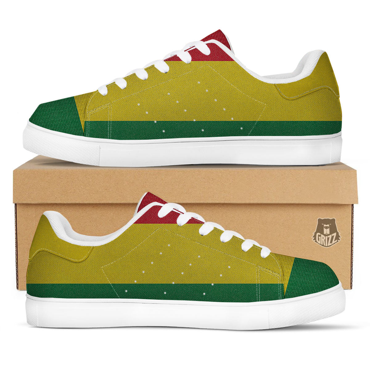 Flag Rasta Print White Low Top Sneakers-grizzshop