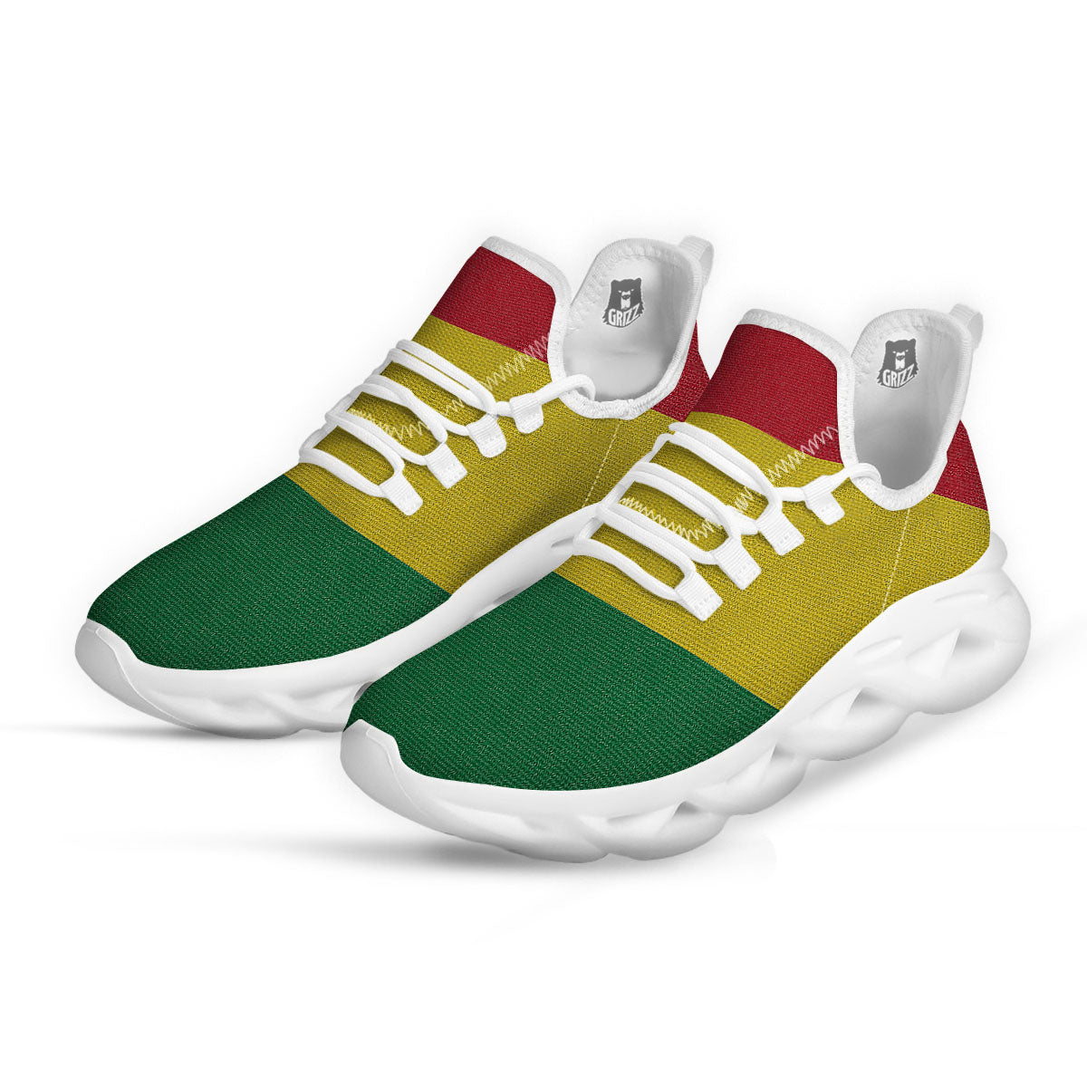 Flag Rasta Print White Running Shoes-grizzshop