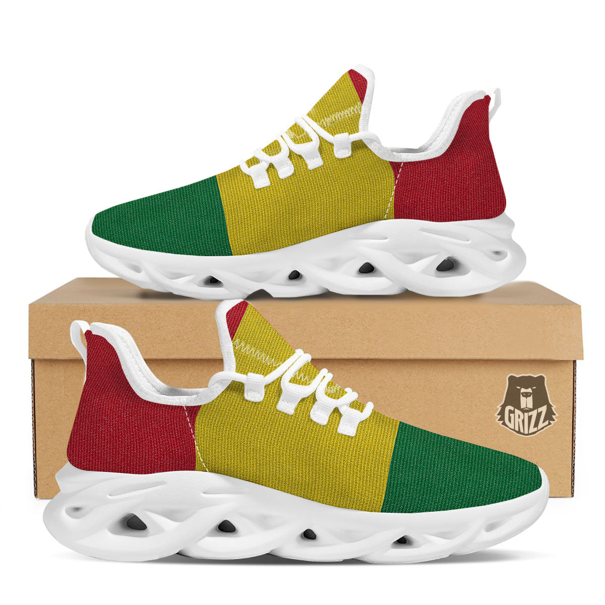Flag Rasta Print White Running Shoes-grizzshop