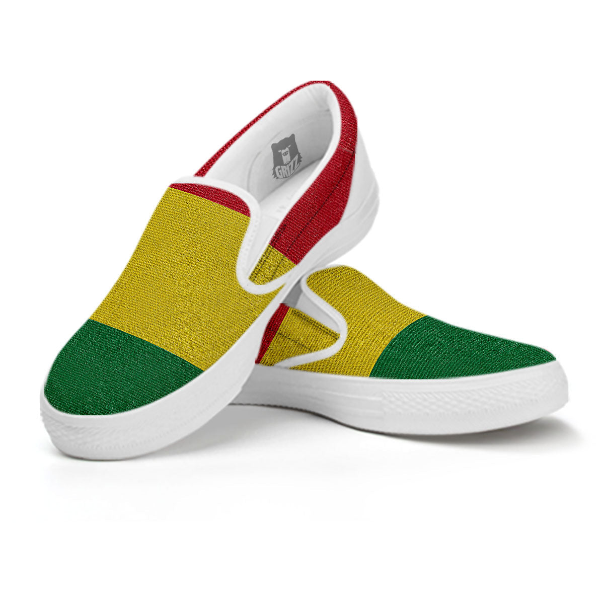 Flag Rasta Print White Slip On Shoes-grizzshop