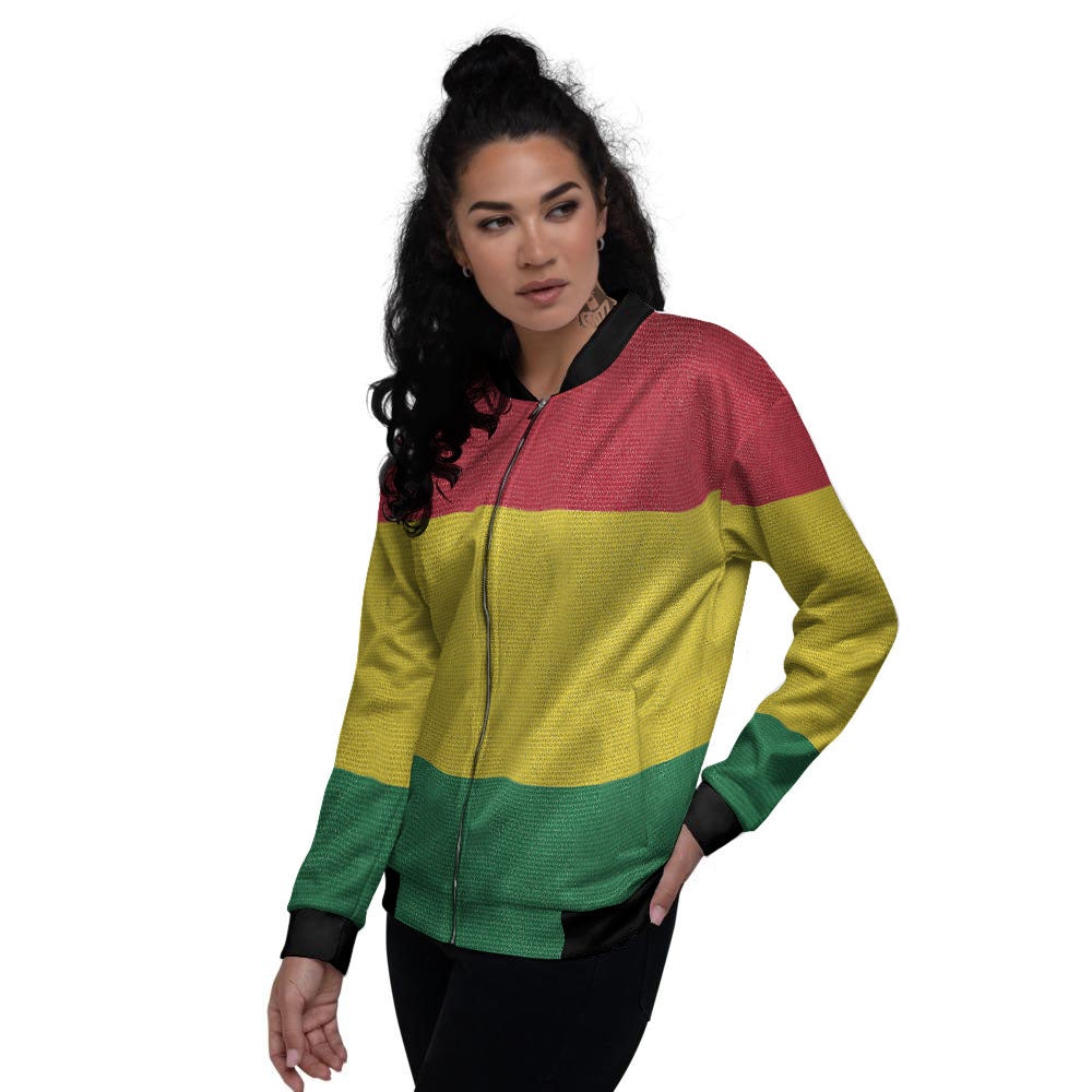 Flag Rasta Print Women's Bomber Jacket-grizzshop