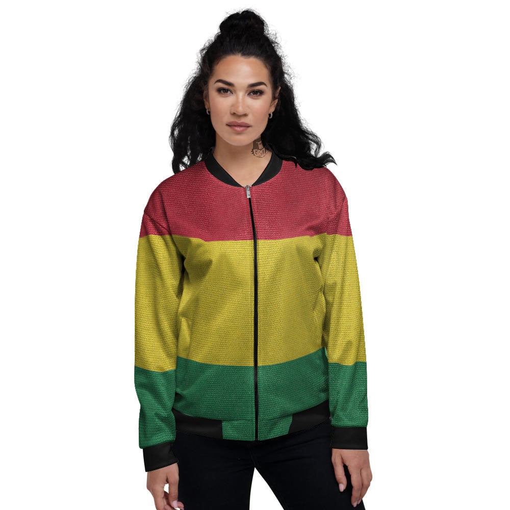Flag Rasta Print Women's Bomber Jacket-grizzshop
