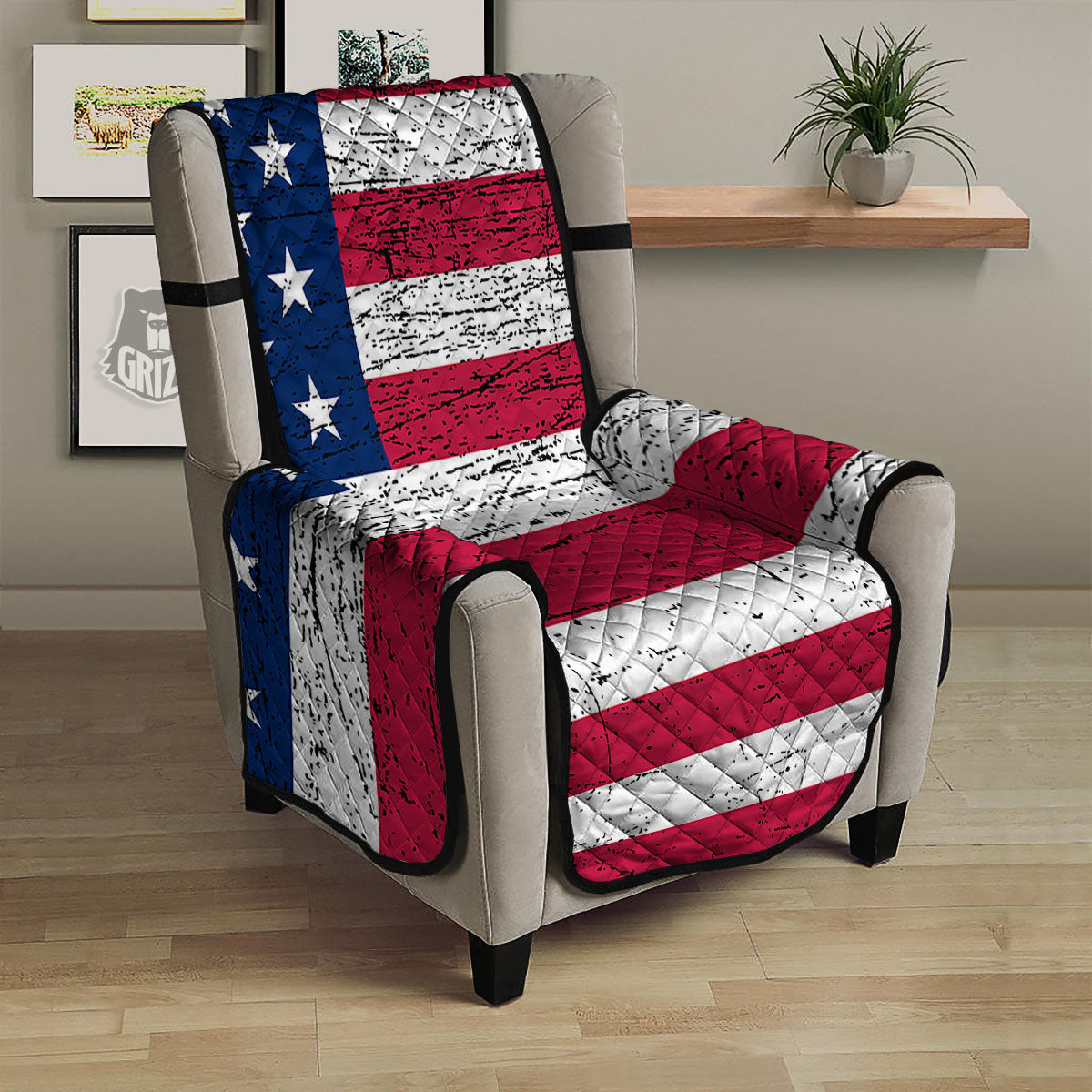 Flag USA Grunge Print Armchair Protector-grizzshop