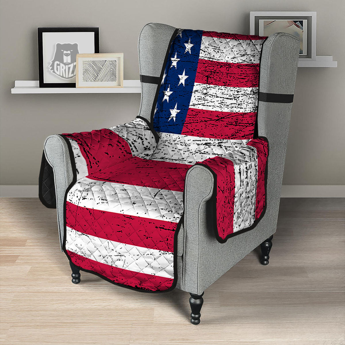 Flag USA Grunge Print Armchair Protector-grizzshop