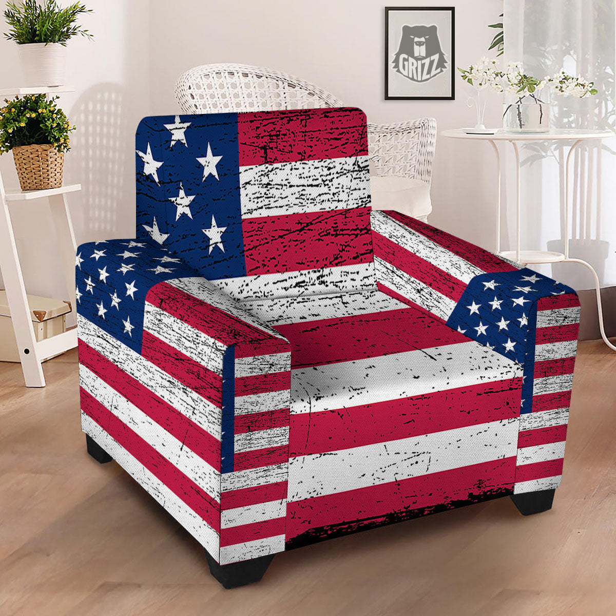 Flag USA Grunge Print Armchair Slipcover-grizzshop