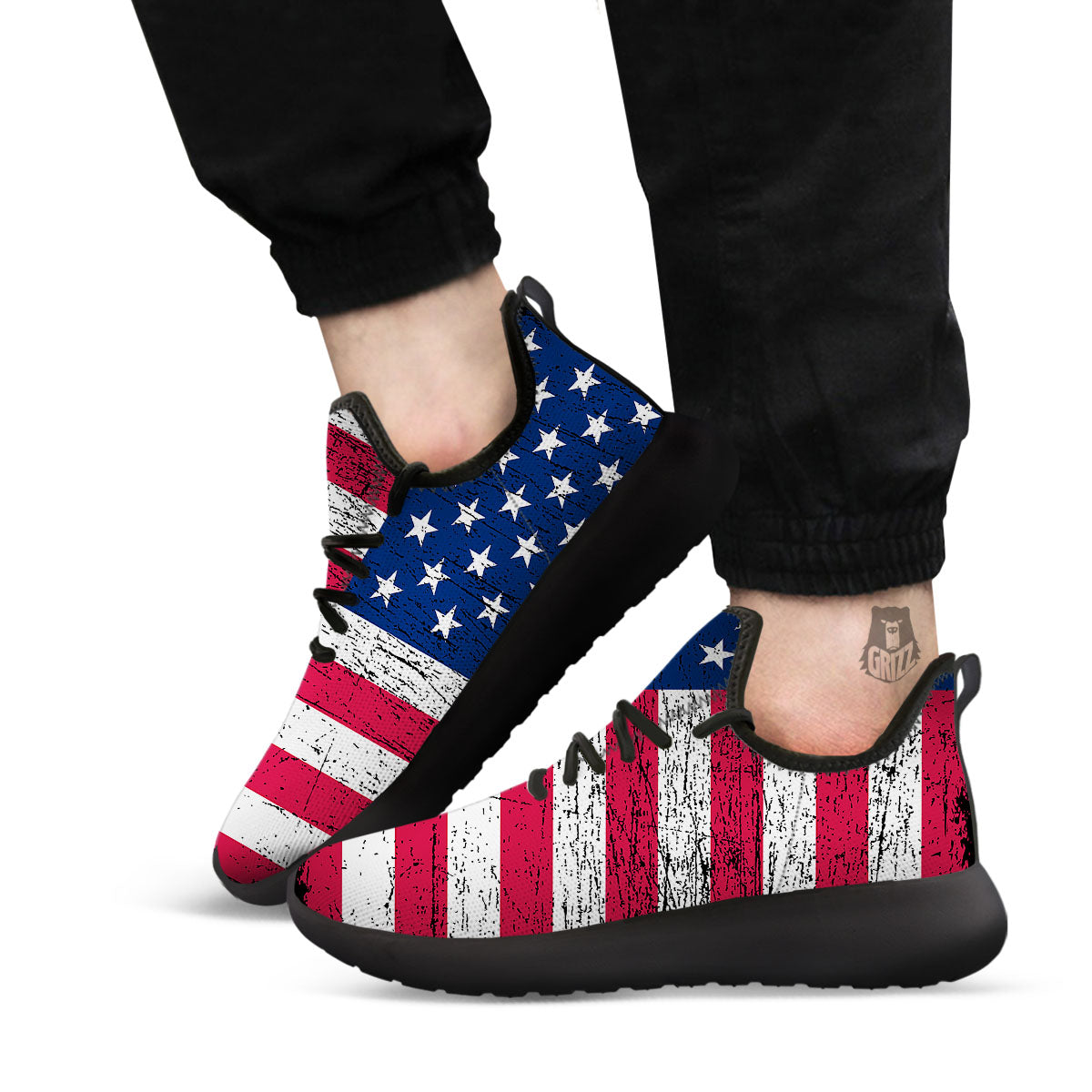 Flag USA Grunge Print Black Athletic Shoes-grizzshop