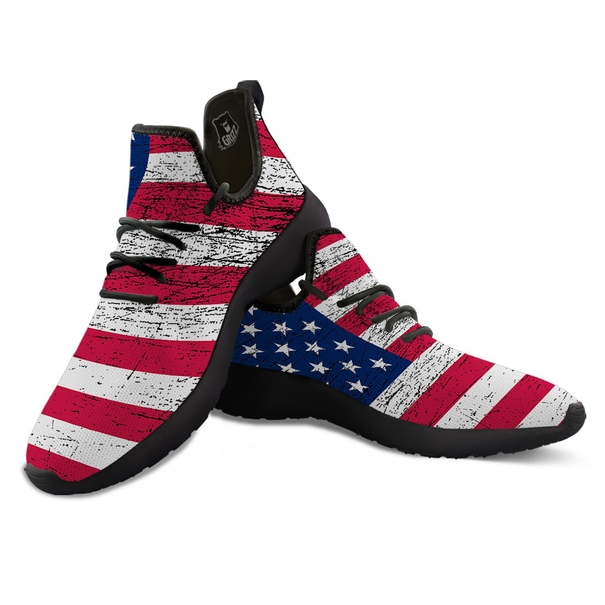 Flag USA Grunge Print Black Athletic Shoes-grizzshop