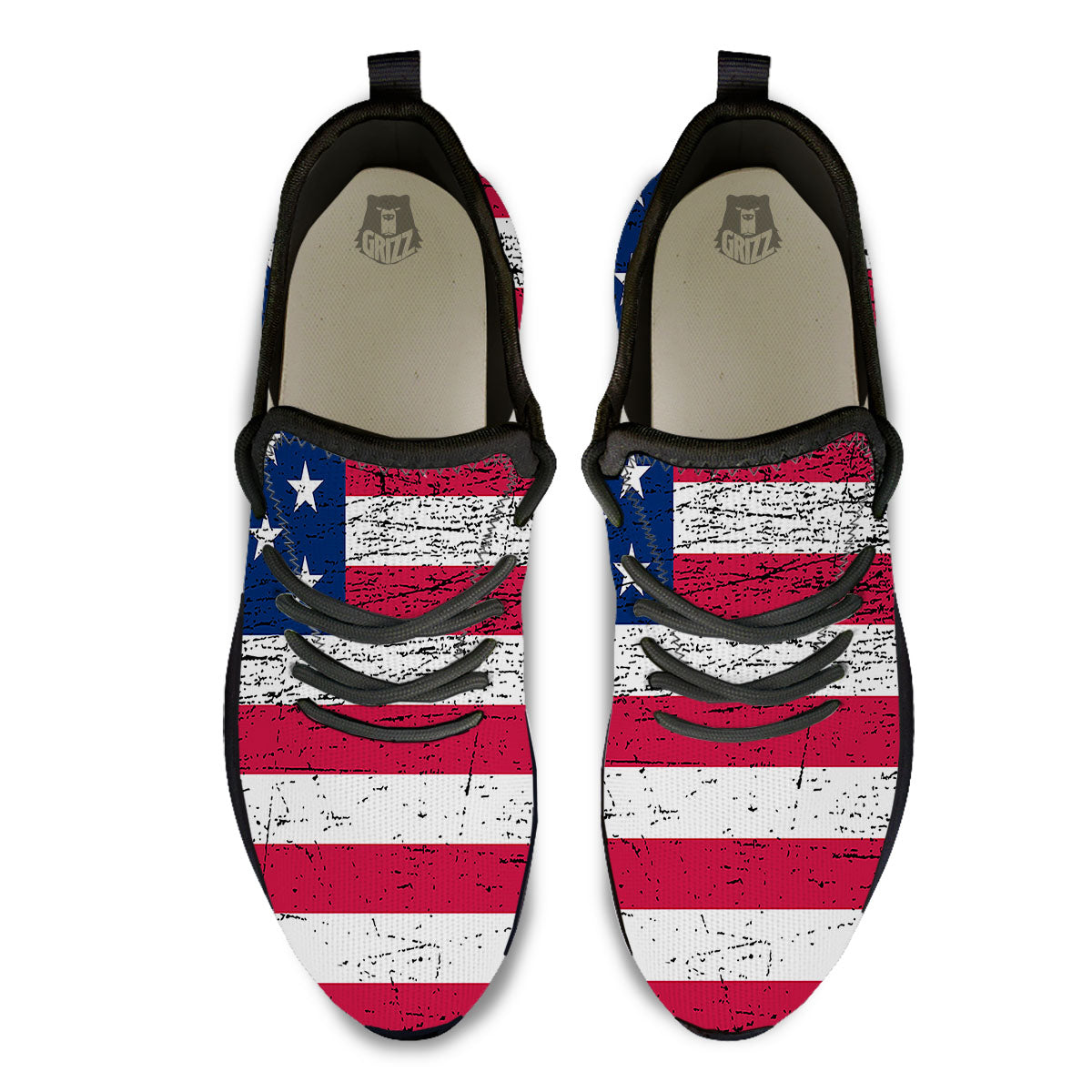 Flag USA Grunge Print Black Athletic Shoes-grizzshop