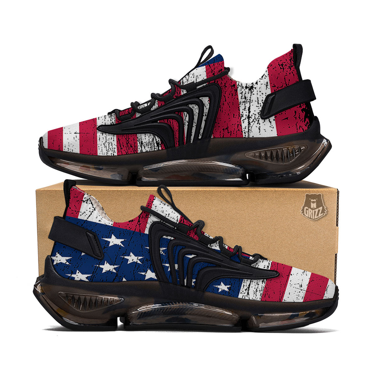 Flag USA Grunge Print Black Gym Shoes-grizzshop