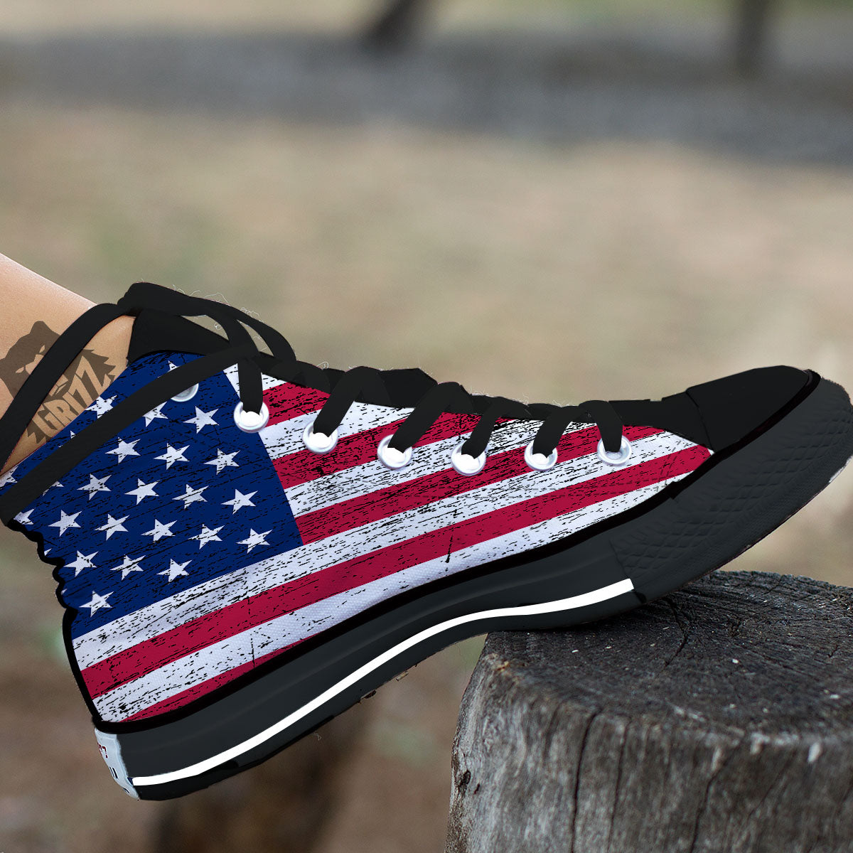 Flag USA Grunge Print Black High Top Shoes-grizzshop