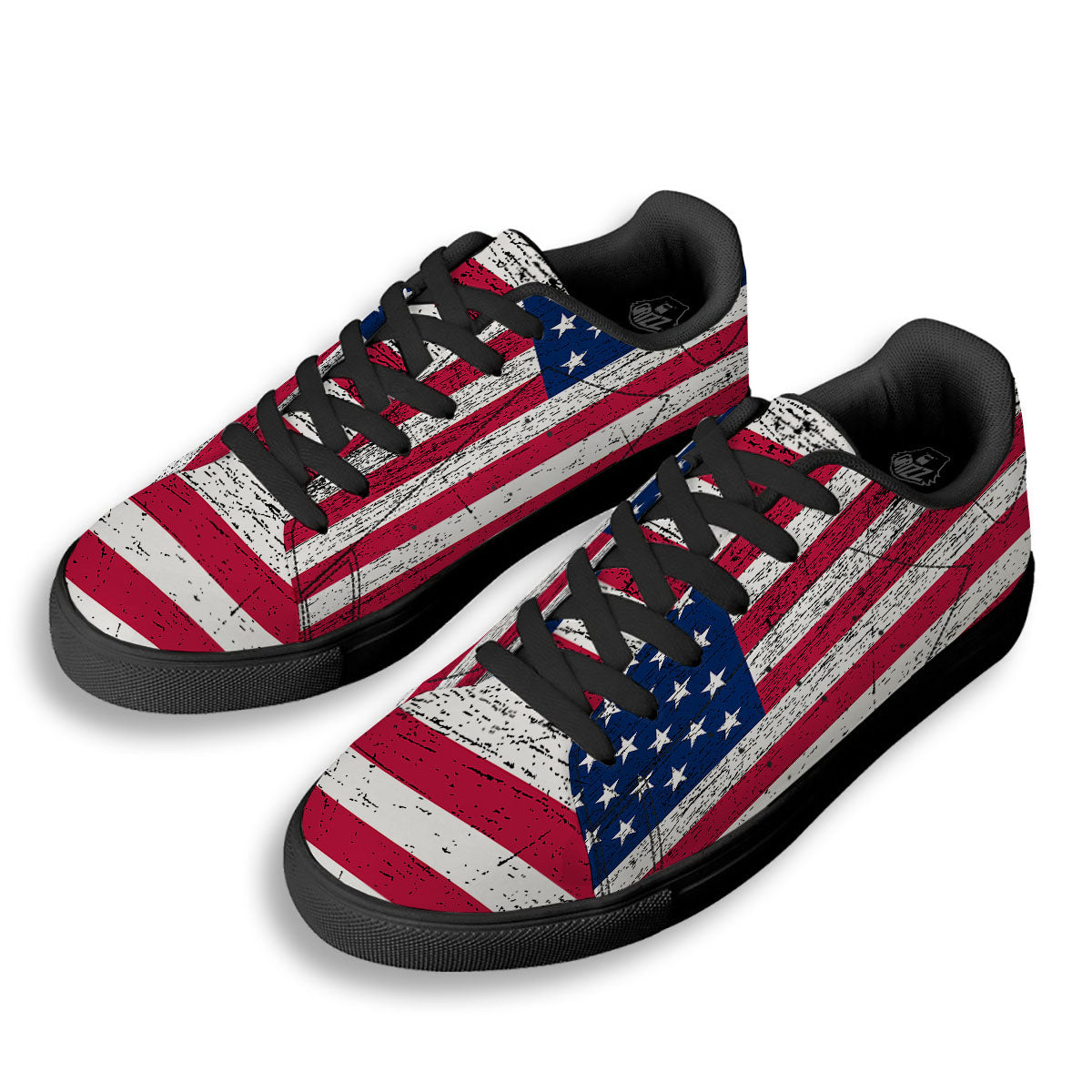 Flag USA Grunge Print Black Low Top Sneakers-grizzshop