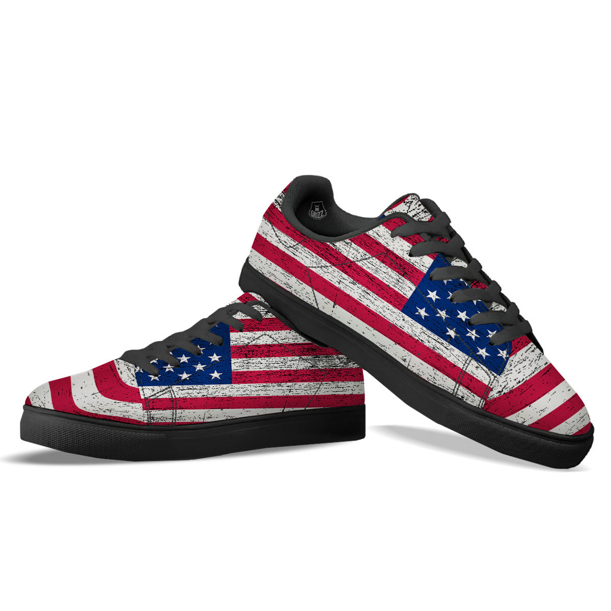 Flag USA Grunge Print Black Low Top Sneakers-grizzshop