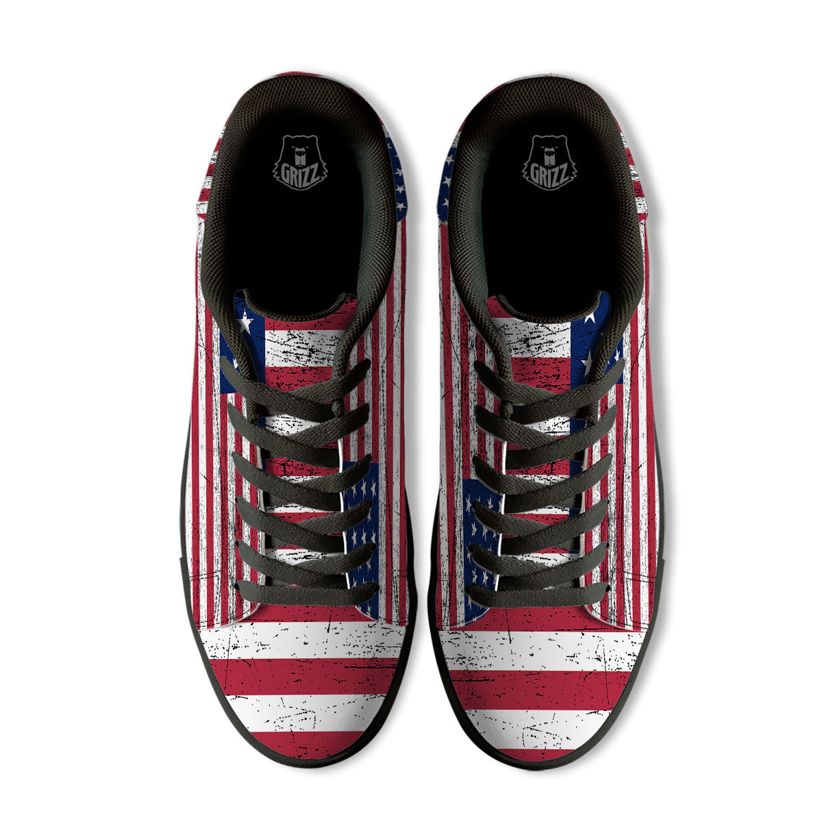 Flag USA Grunge Print Black Low Top Sneakers-grizzshop