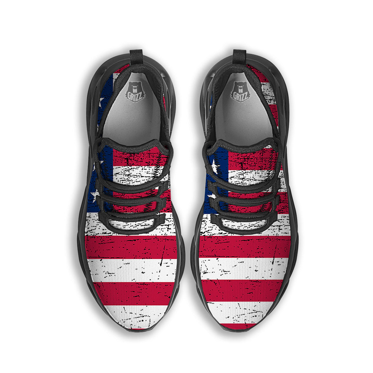 Flag USA Grunge Print Black Running Shoes-grizzshop