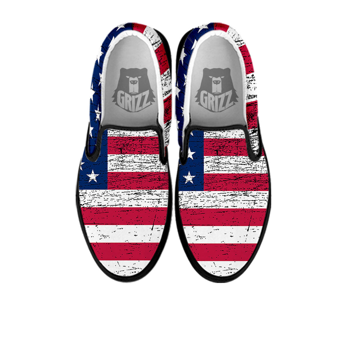 Flag USA Grunge Print Black Slip On Shoes-grizzshop