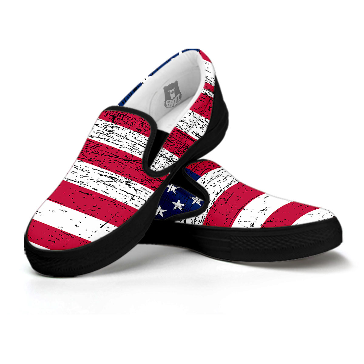 Flag USA Grunge Print Black Slip On Shoes-grizzshop