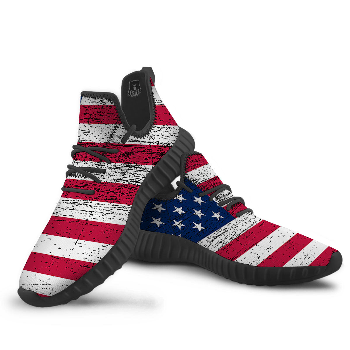 Flag USA Grunge Print Black Walking Shoes-grizzshop