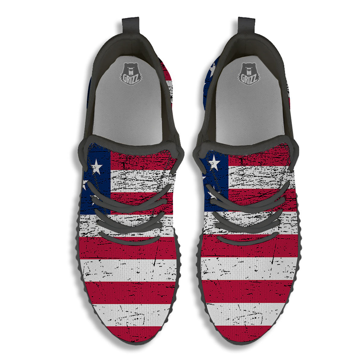 Flag USA Grunge Print Black Walking Shoes-grizzshop