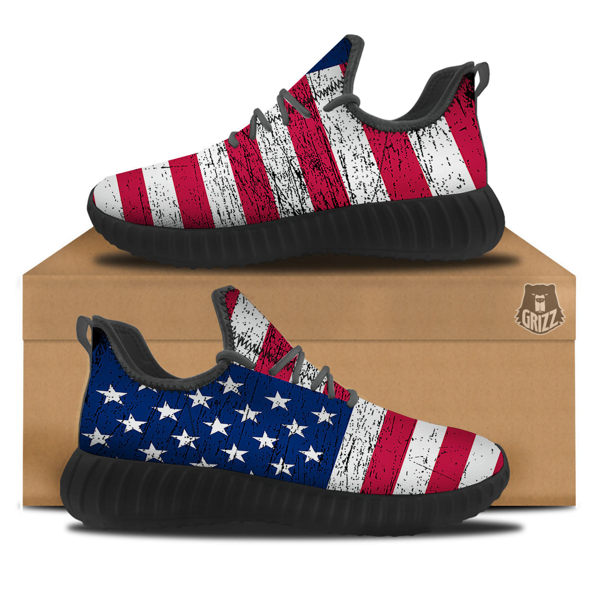 Flag USA Grunge Print Black Walking Shoes-grizzshop