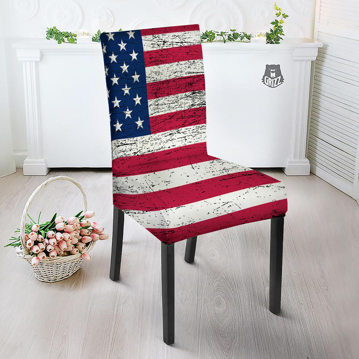 Flag USA Grunge Print Dining Chair Slipcover-grizzshop