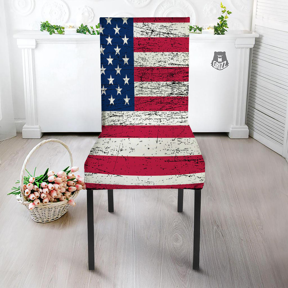 Flag USA Grunge Print Dining Chair Slipcover-grizzshop