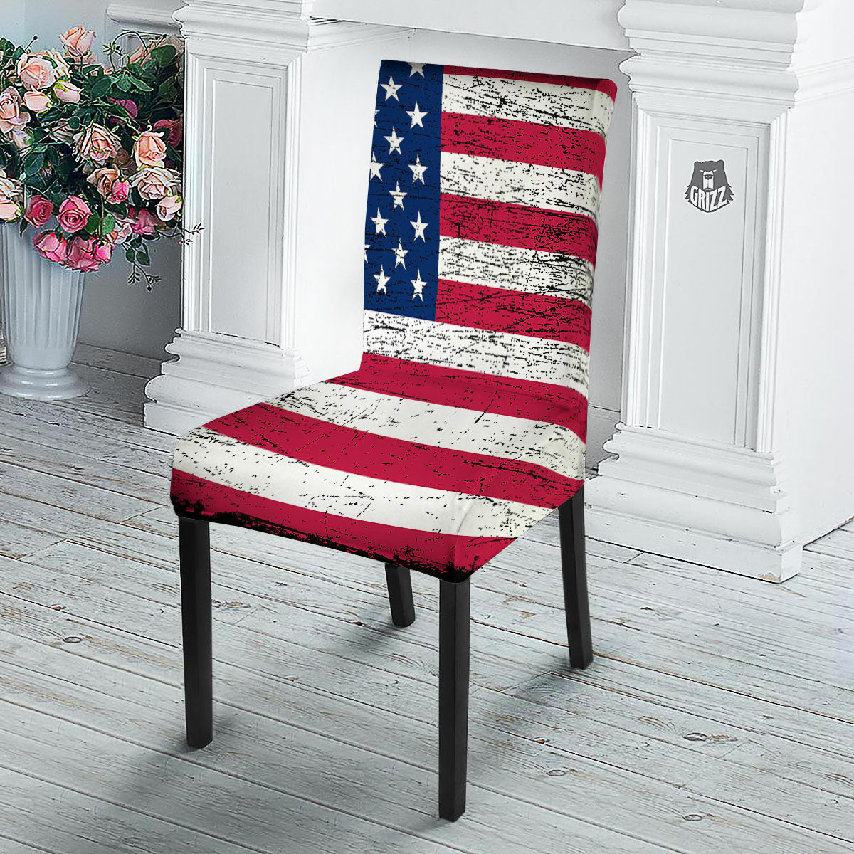 Flag USA Grunge Print Dining Chair Slipcover-grizzshop