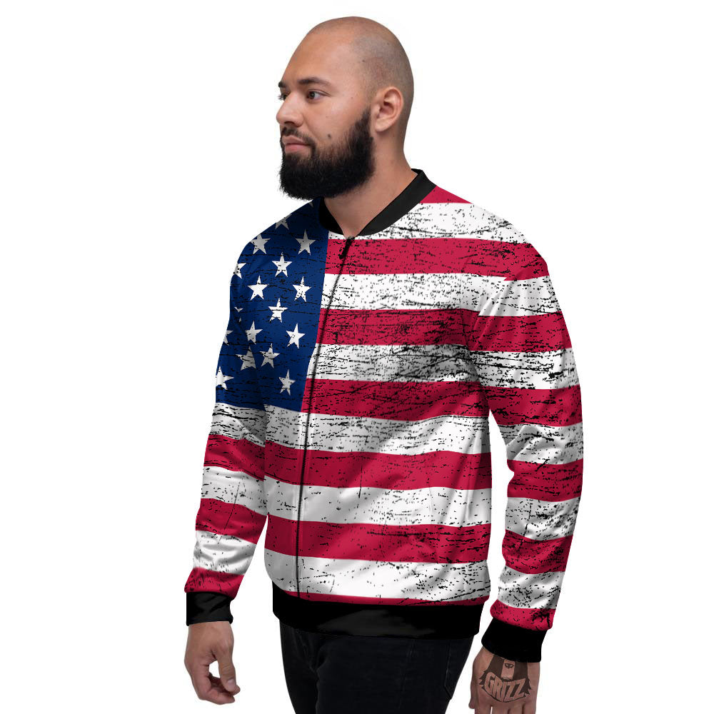 Flag USA Grunge Print Men's Bomber Jacket-grizzshop