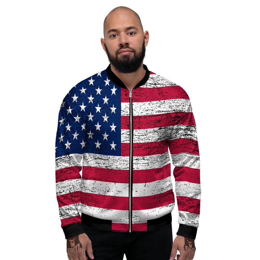 Flag USA Grunge Print Men's Bomber Jacket-grizzshop
