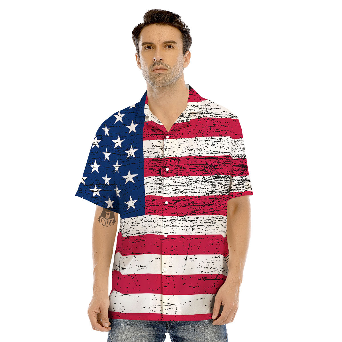 Flag USA Grunge Print Men's Hawaiian Shirt-grizzshop