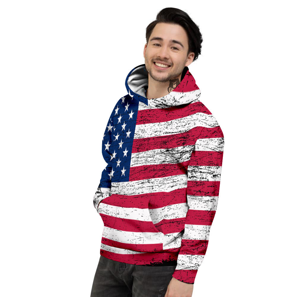 Flag USA Grunge Print Men's Hoodie-grizzshop