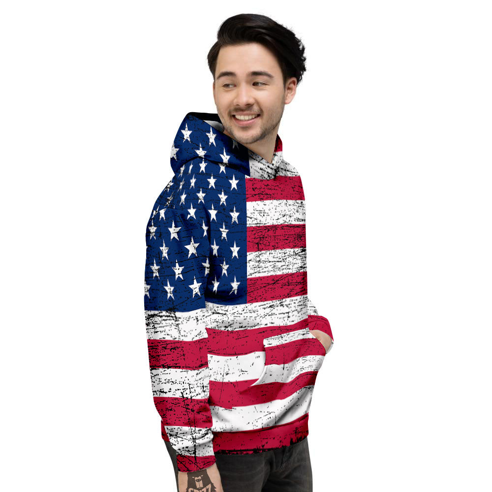 Flag USA Grunge Print Men's Hoodie-grizzshop