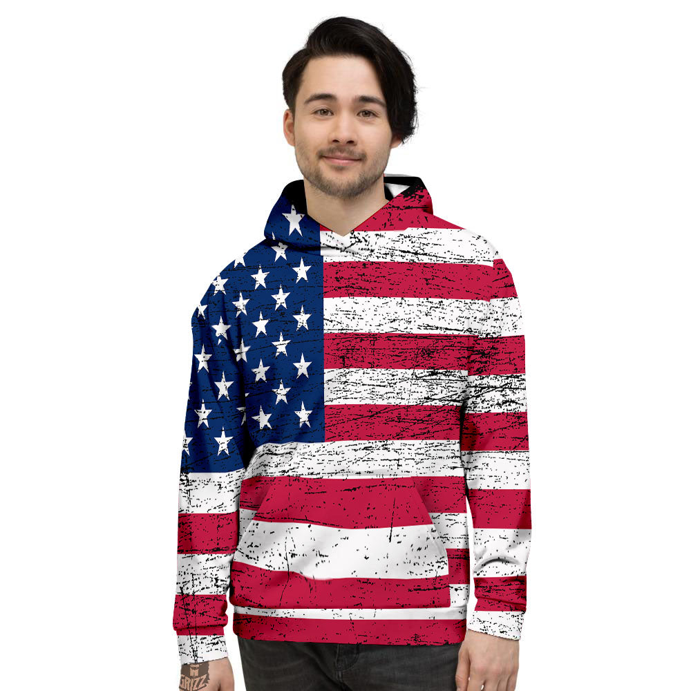 Flag USA Grunge Print Men's Hoodie-grizzshop
