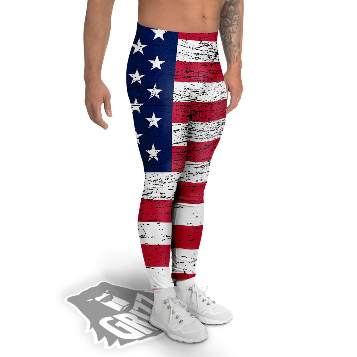 Flag USA Grunge Print Men's Leggings-grizzshop