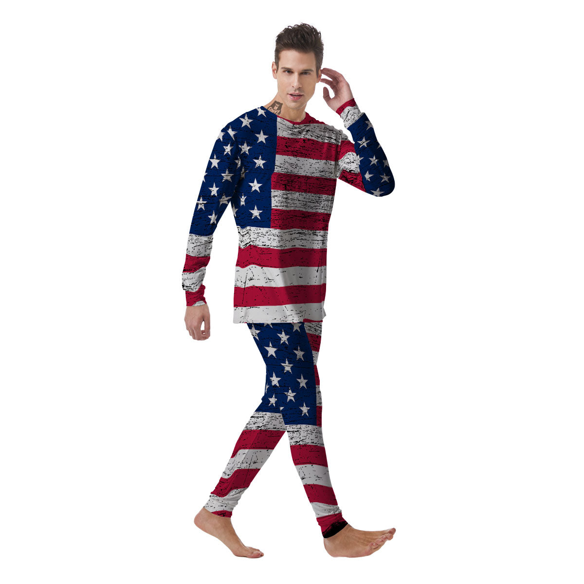 Flag USA Grunge Print Men's Pajamas-grizzshop