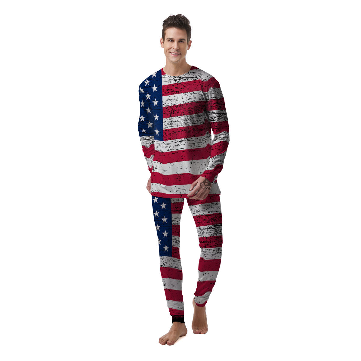 Flag USA Grunge Print Men's Pajamas-grizzshop