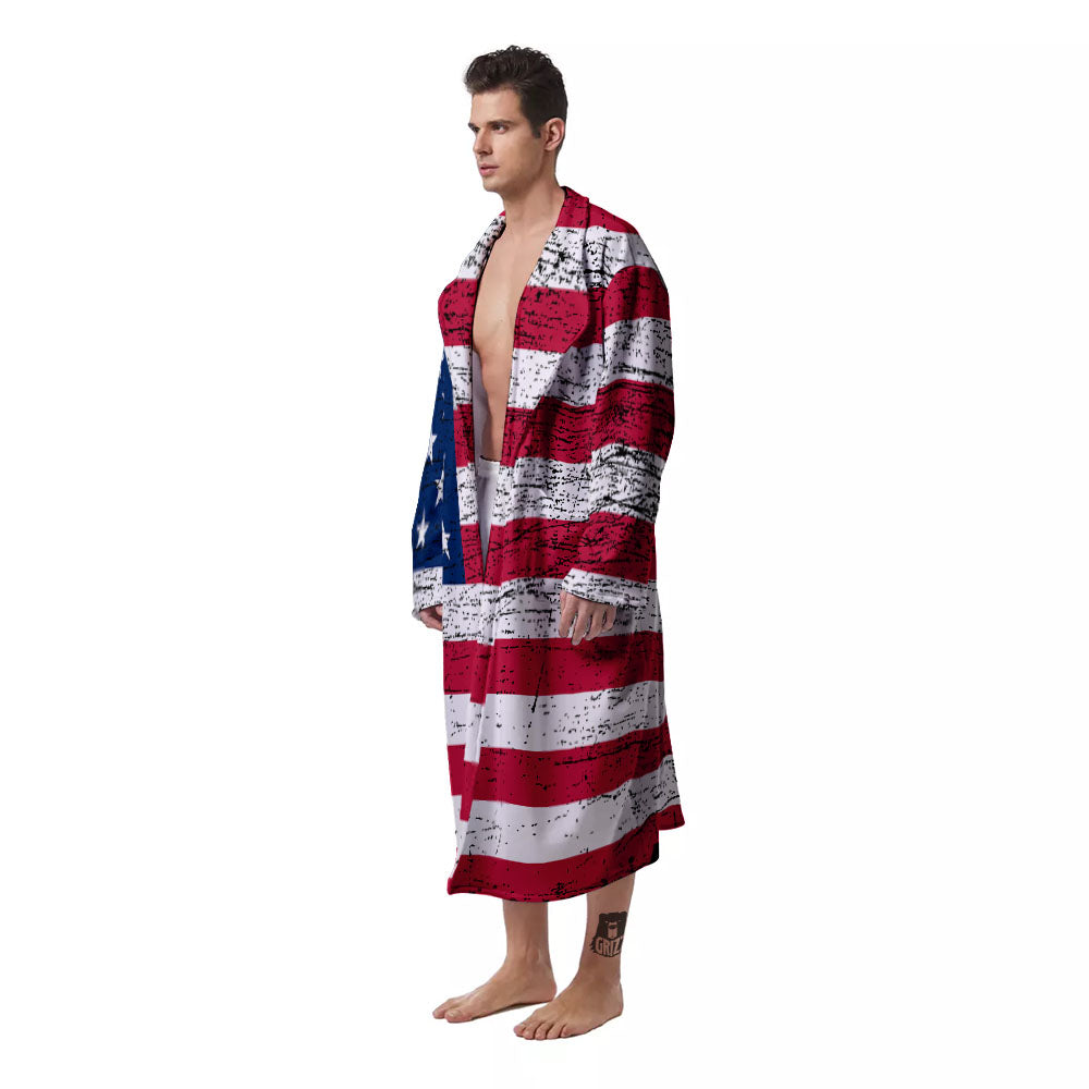 Flag USA Grunge Print Men's Robe-grizzshop