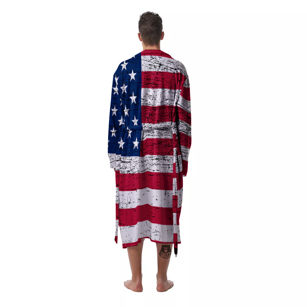 Flag USA Grunge Print Men's Robe-grizzshop