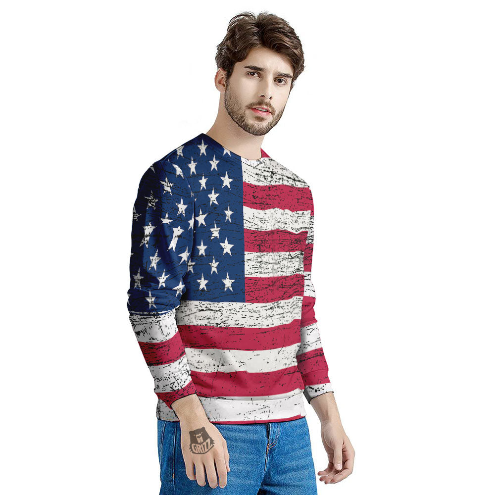 Flag USA Grunge Print Men's Sweatshirt-grizzshop