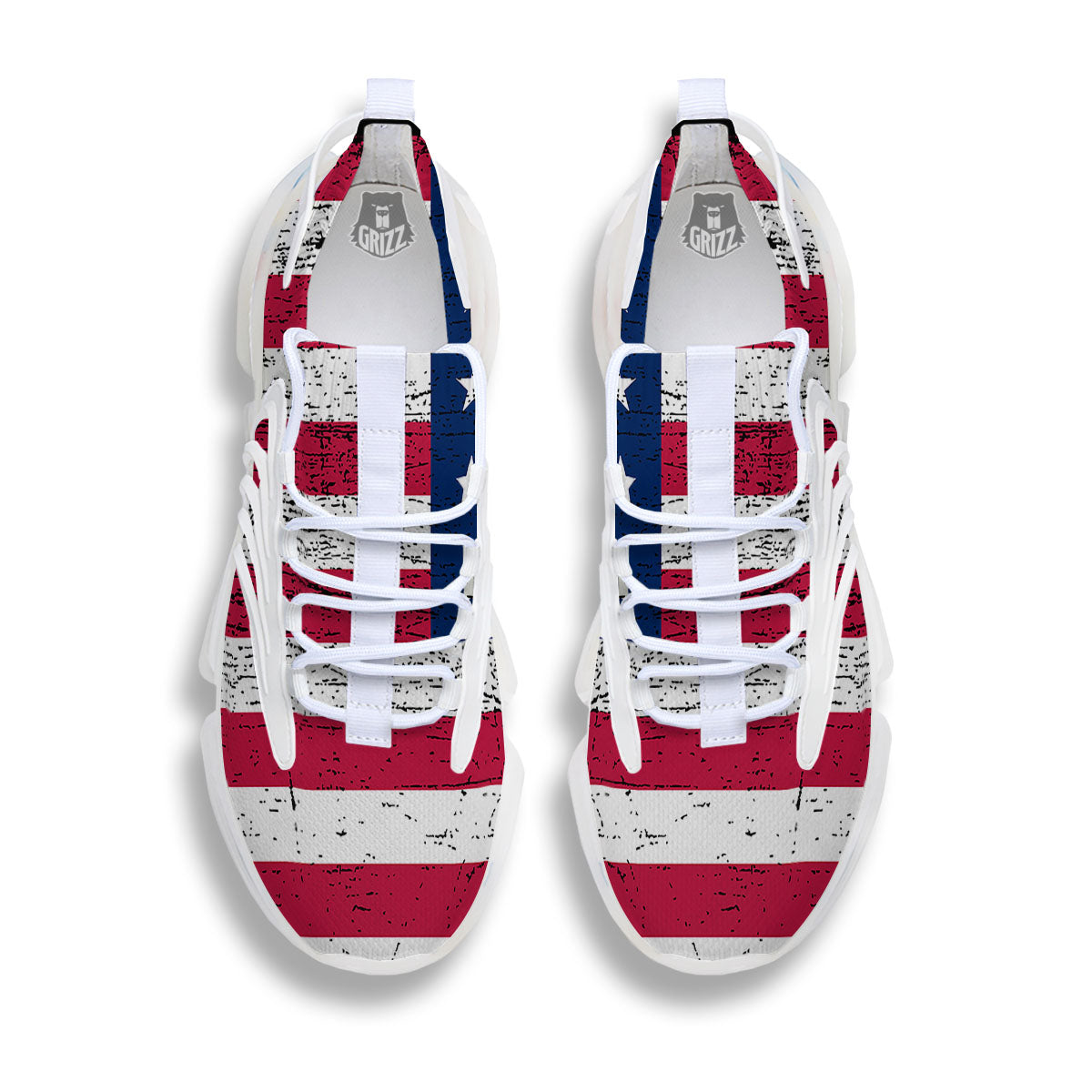 Flag USA Grunge Print White Gym Shoes-grizzshop