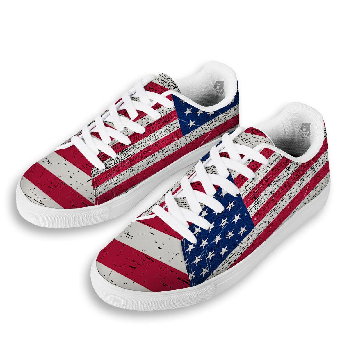 Flag USA Grunge Print White Low Top Sneakers-grizzshop