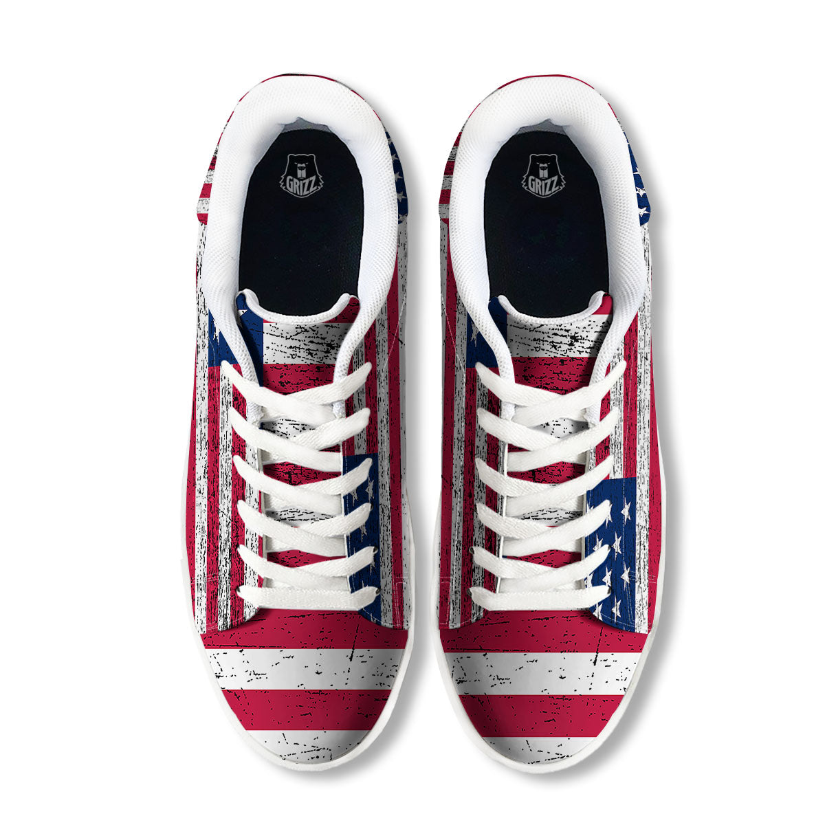 Flag USA Grunge Print White Low Top Sneakers-grizzshop