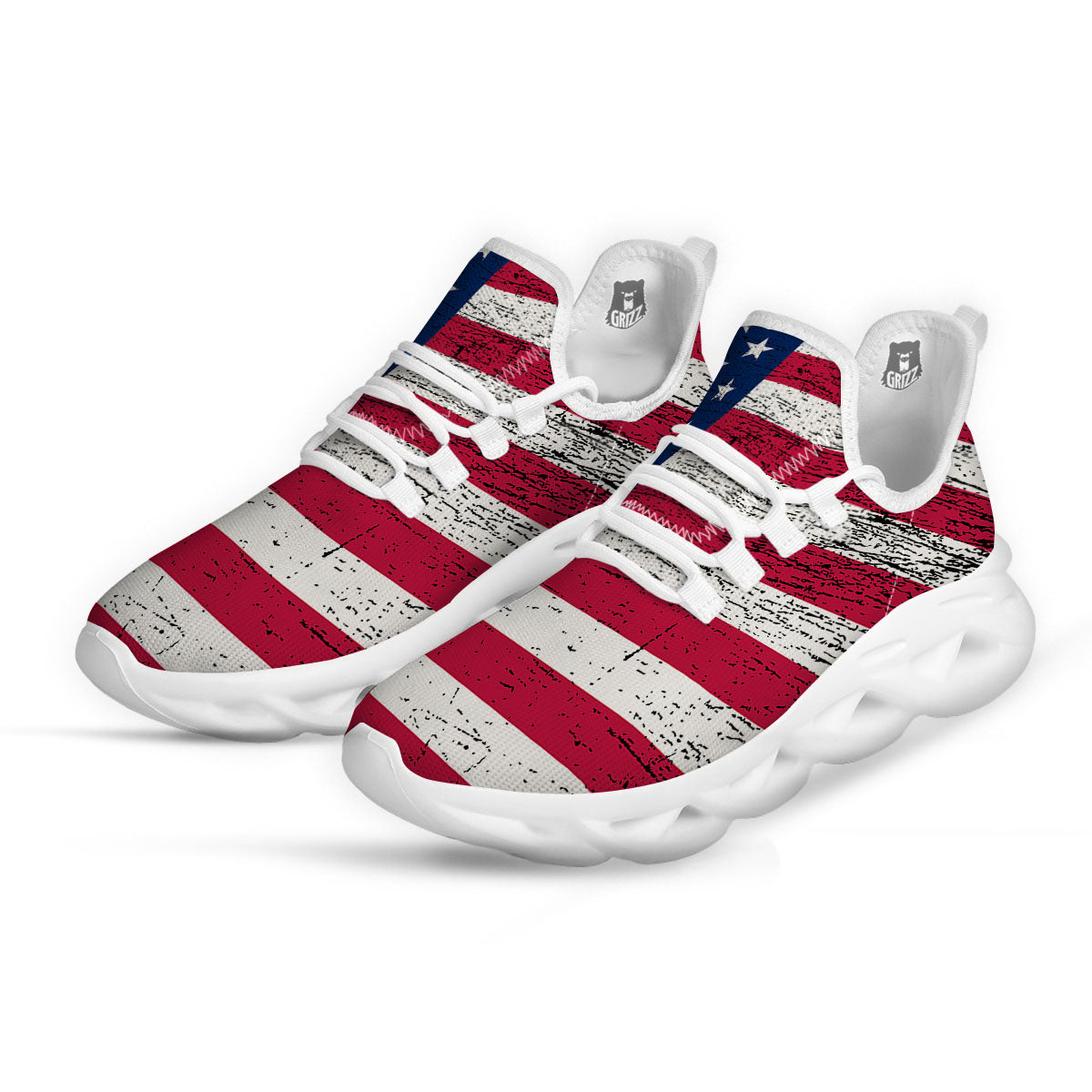 Flag USA Grunge Print White Running Shoes-grizzshop