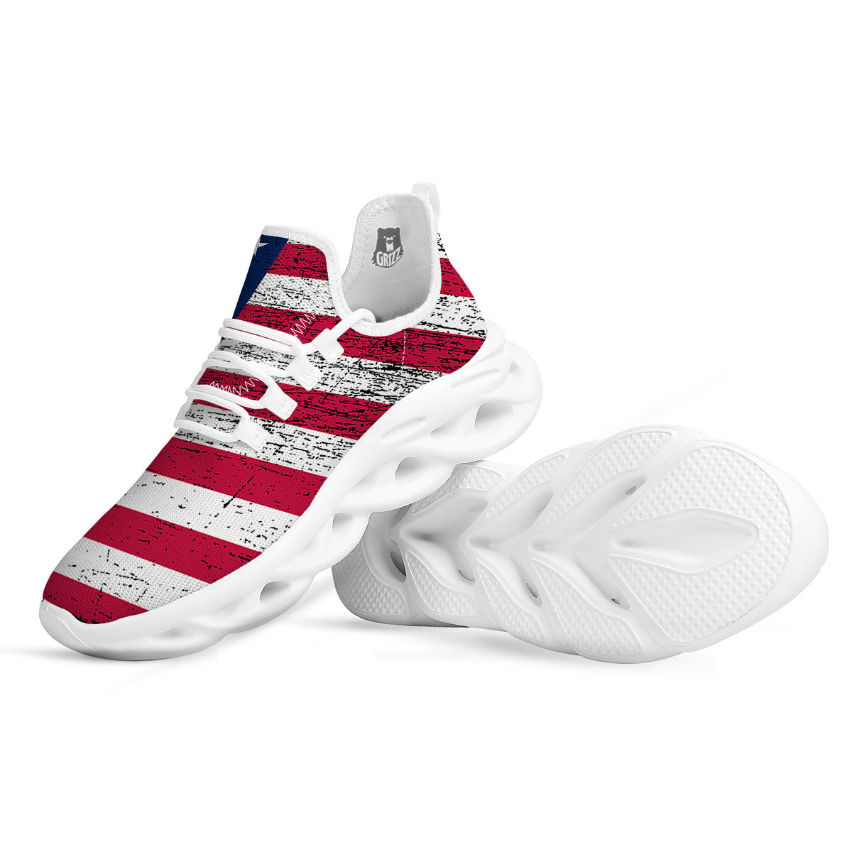 Flag USA Grunge Print White Running Shoes-grizzshop