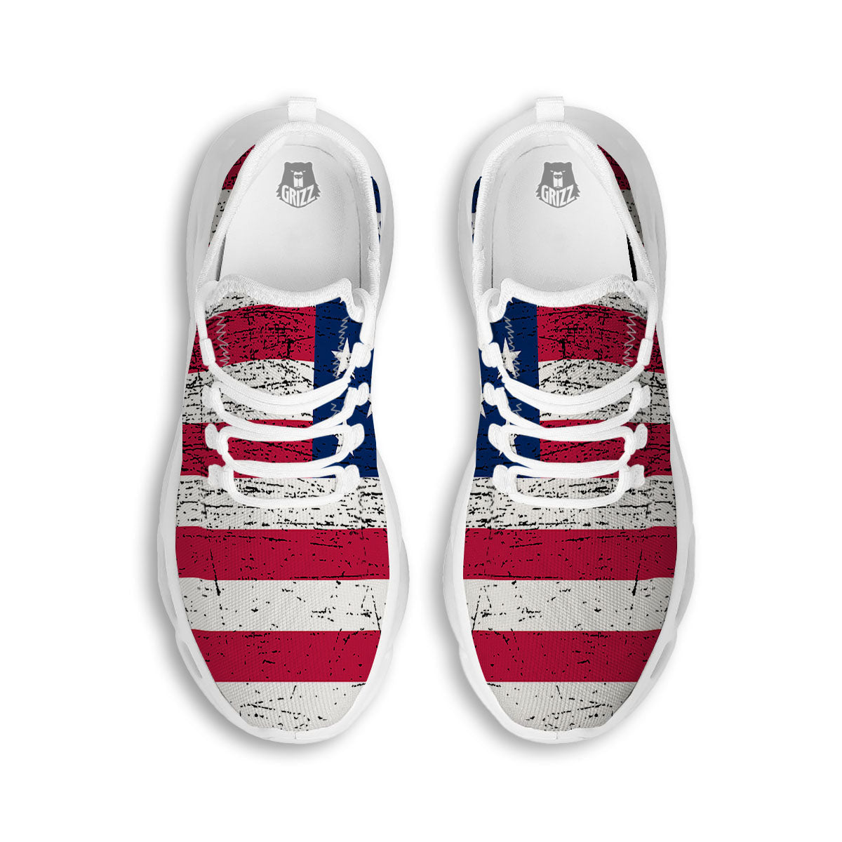 Flag USA Grunge Print White Running Shoes-grizzshop