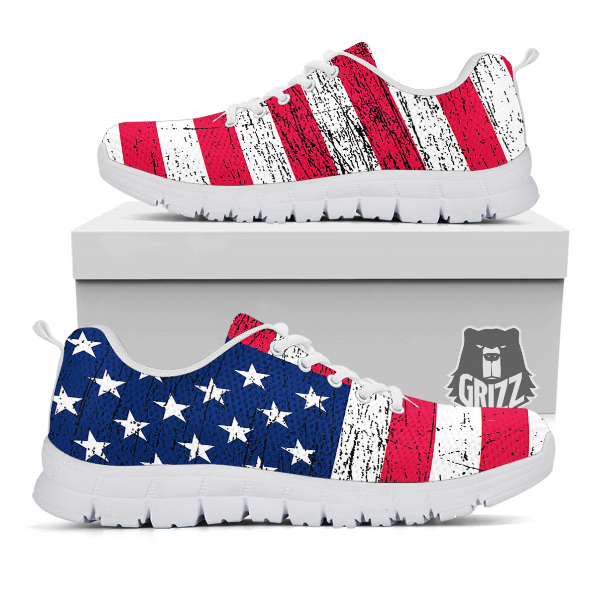 Flag USA Grunge Print White Sneaker-grizzshop