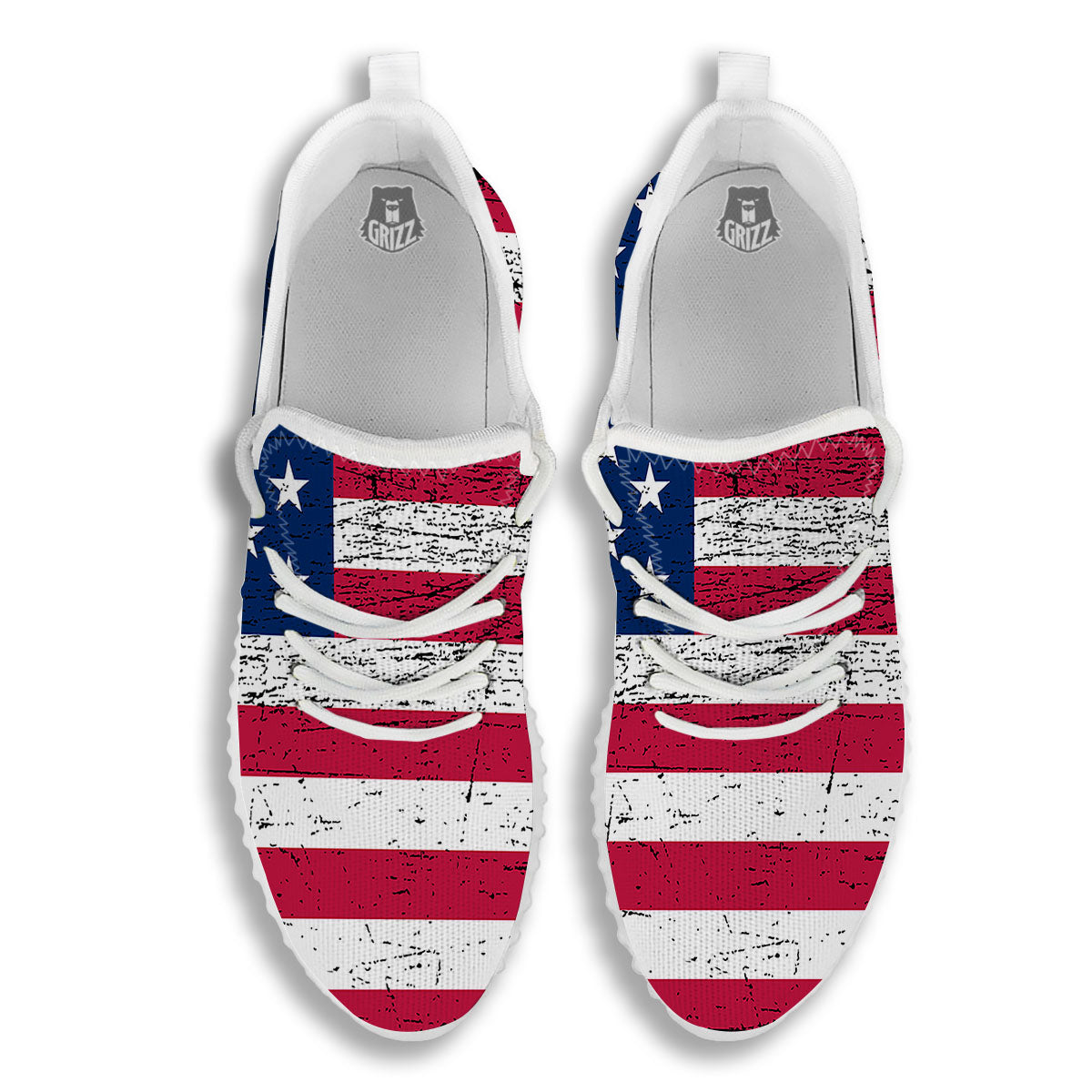 Flag USA Grunge Print White Walking Shoes-grizzshop